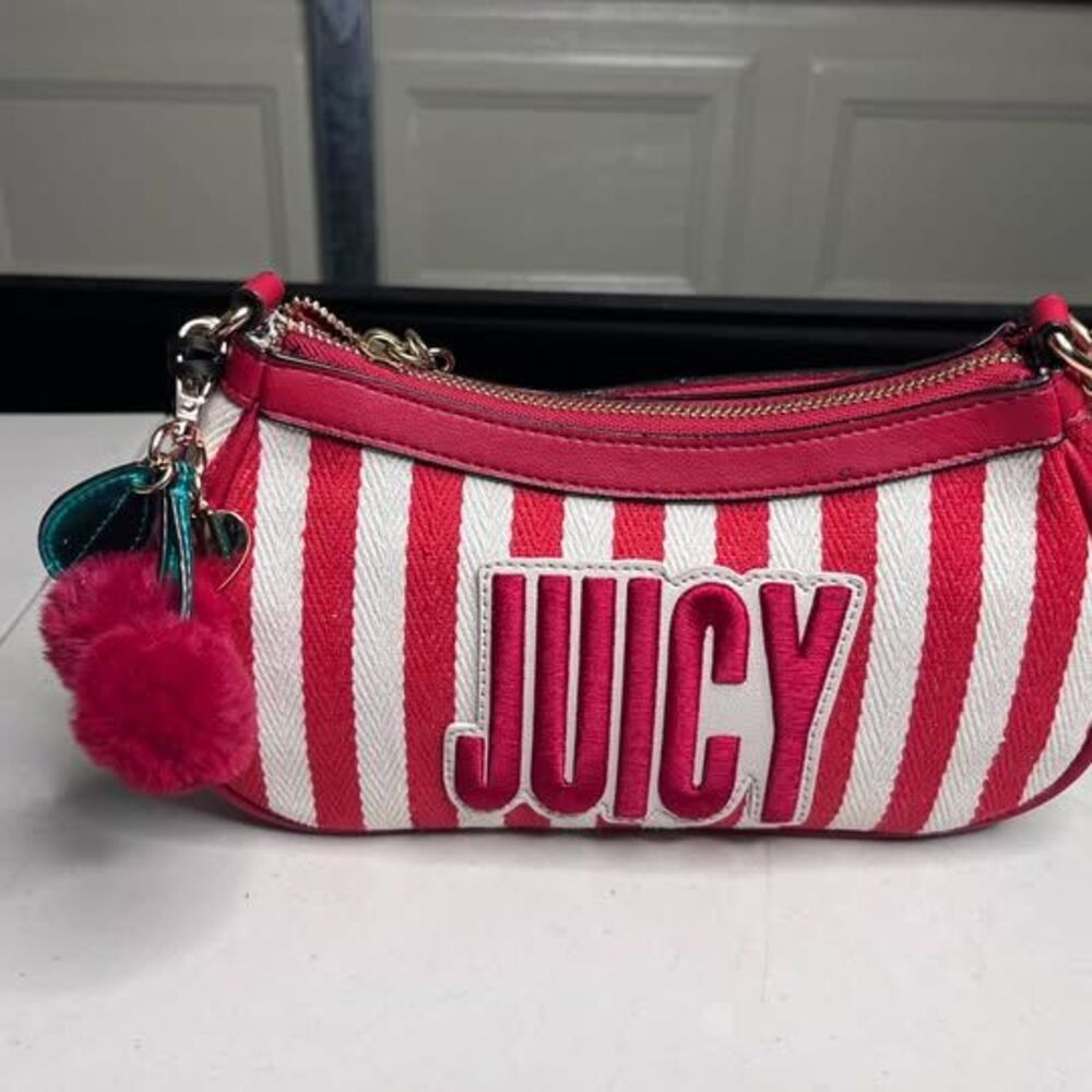 Juicy Couture Striped Shoulder Bag Red cherry